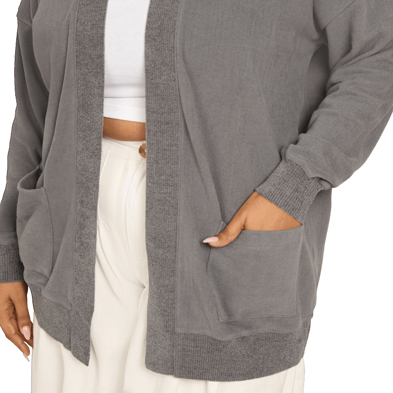 Malibu Collection® Brushed Fleece Sweater Mix Cardigan