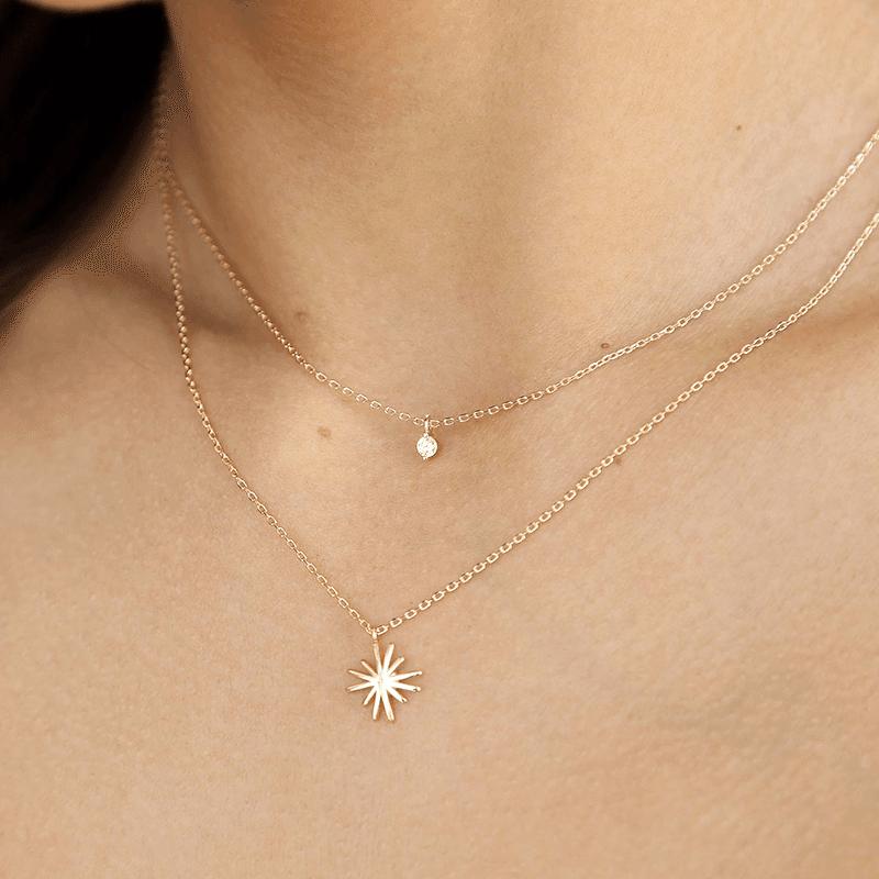 Layered Starburst and Crystal 18k Gold Plated Necklace