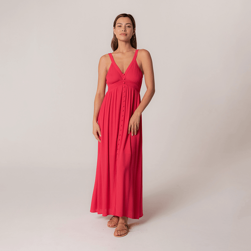 V-Neck Button Down Maxi Dress