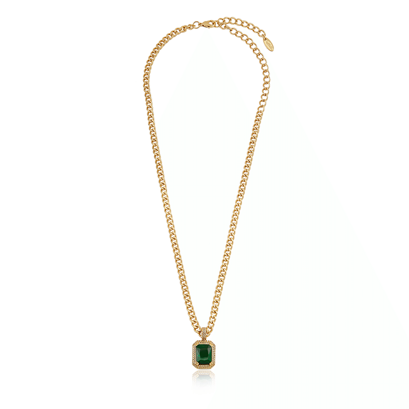 Emerald Stone Pendant Link Necklace