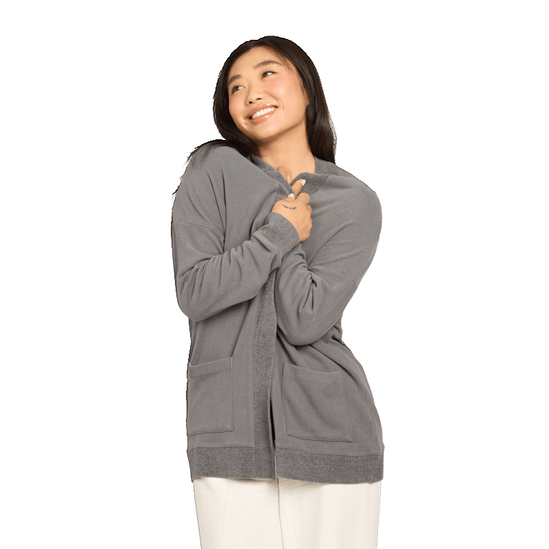 Malibu Collection® Brushed Fleece Sweater Mix Cardigan - S
