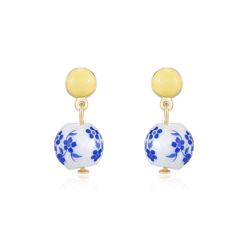 Indigo Floral 18k Gold Plated Drop Earrings