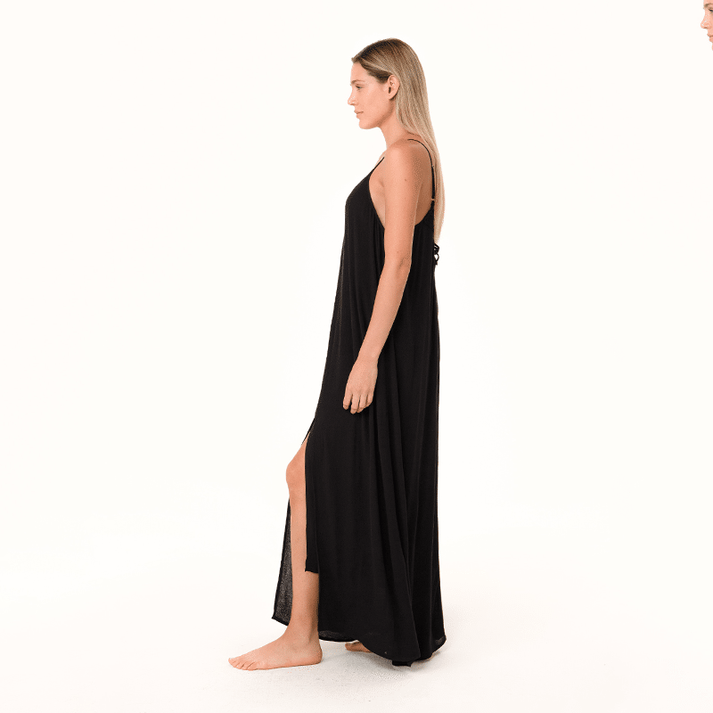 V-Neck Spaghetti Strap Maxi Dress W/ Soutache Back Detail