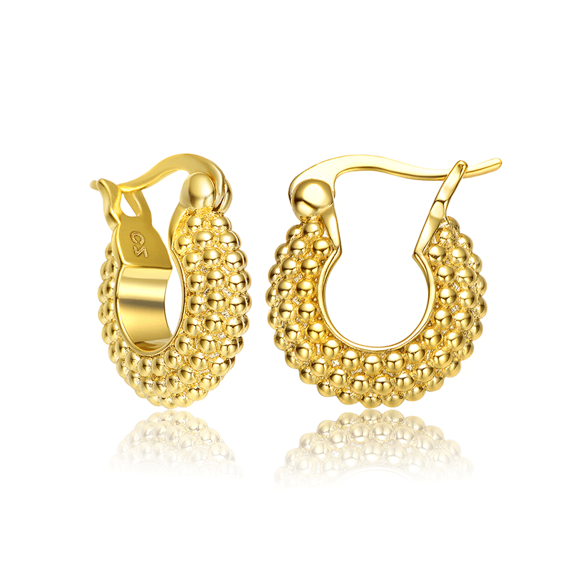 14K Gold Plated Bead Hoop Earrings (Gold)