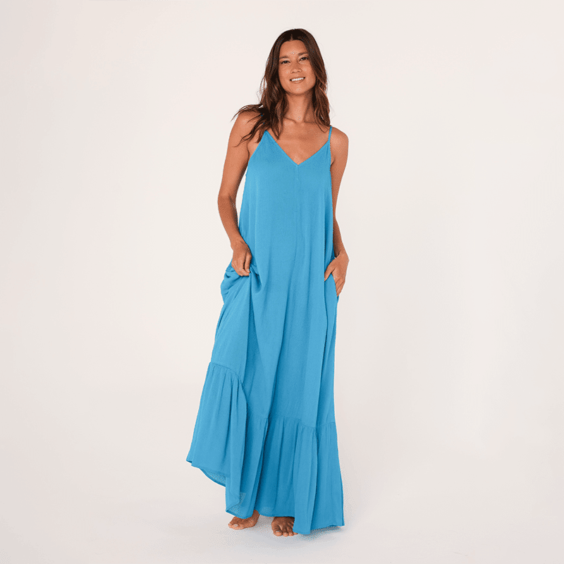 Rayon Gauze 2 Pocket Maxi Dress W/ Bottom Tier