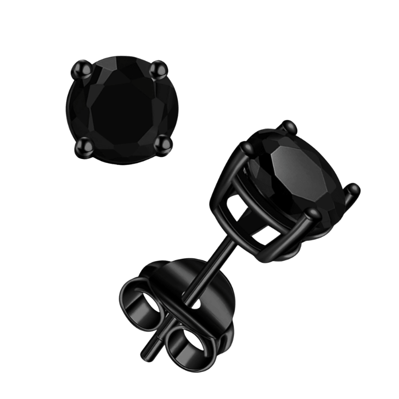 Black Rhodium Plated Onyx Stud Earrings (Black)