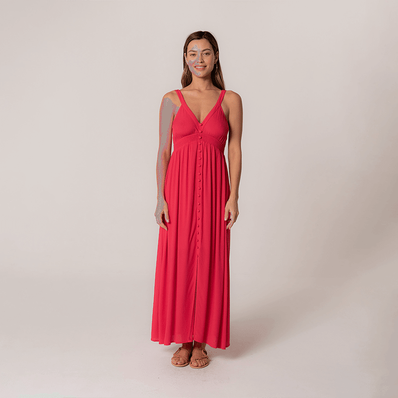 V-Neck Button Down Maxi Dress