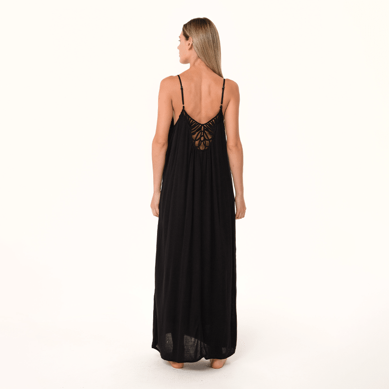 V-Neck Spaghetti Strap Maxi Dress W/ Soutache Back Detail