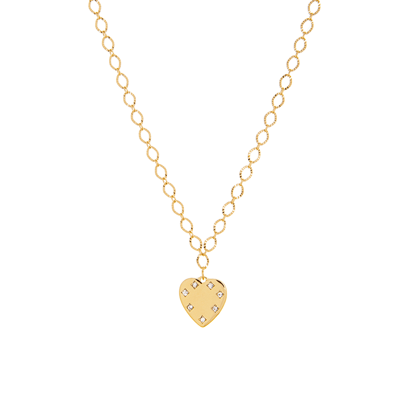 Dainty Flat Oval Cable Chain Necklace with Heart Charm
