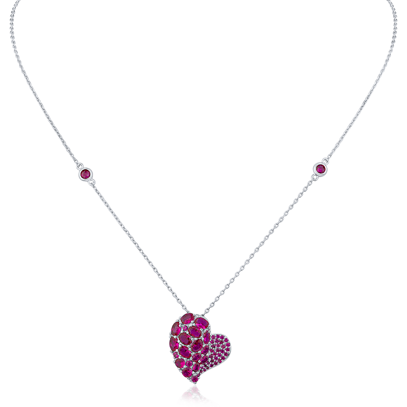 3Cttw Multi Cz Mosaic Heart Pend/Neck