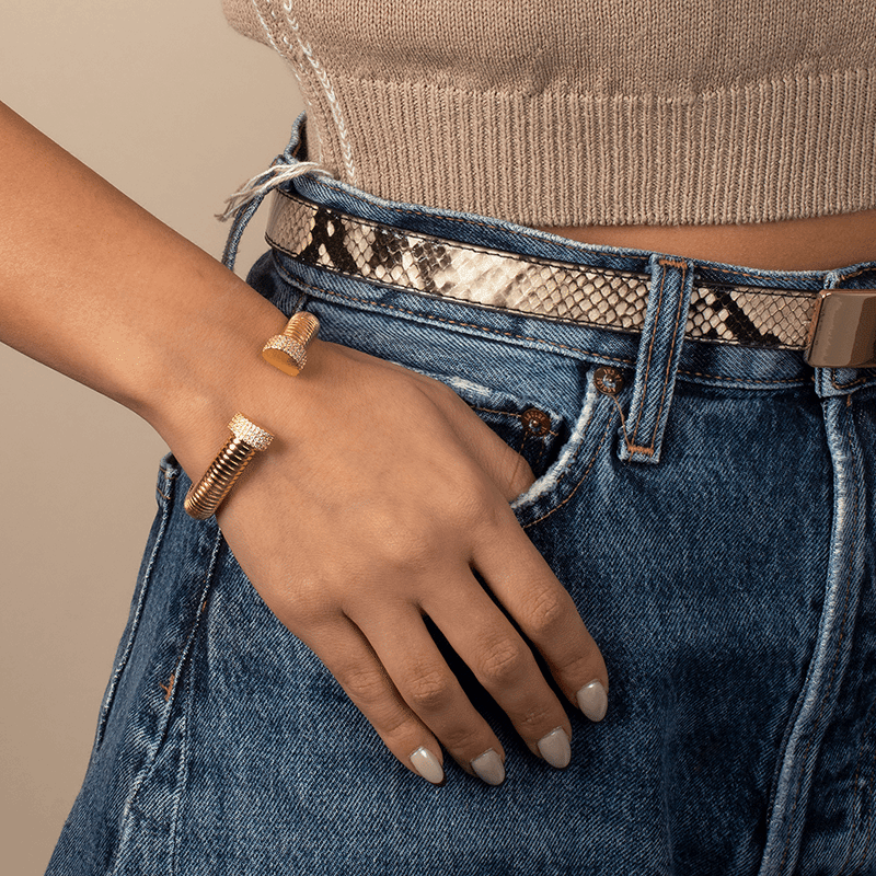 Pave Open Claw Ridged Bangle Bracelet