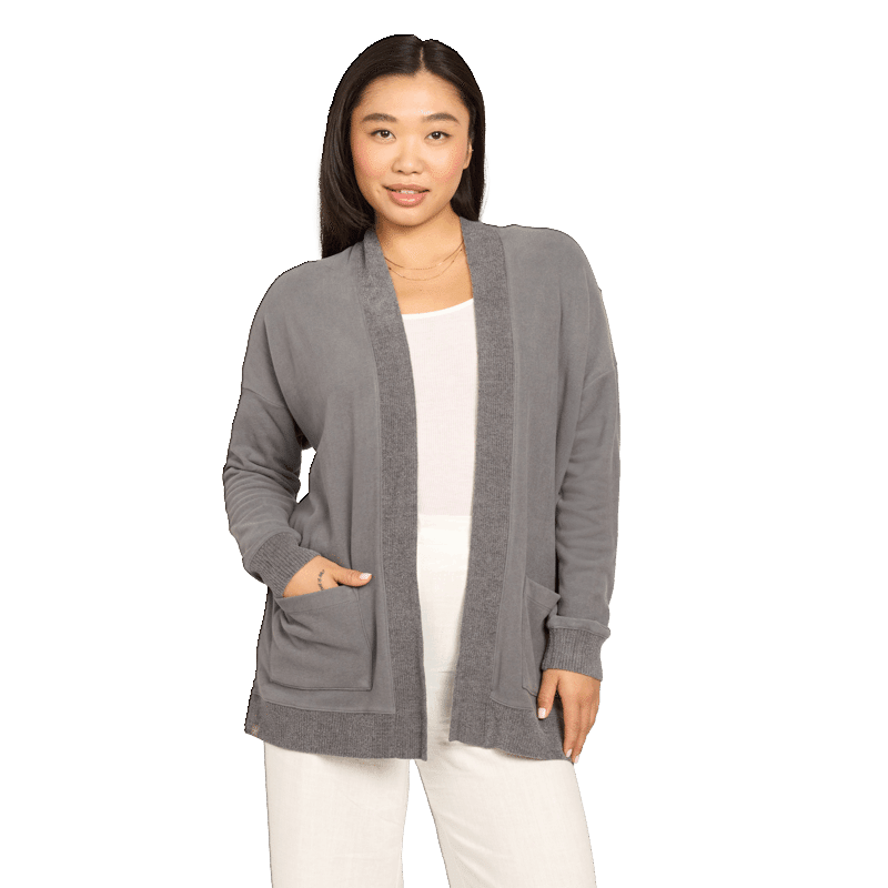 Malibu Collection® Brushed Fleece Sweater Mix Cardigan - S