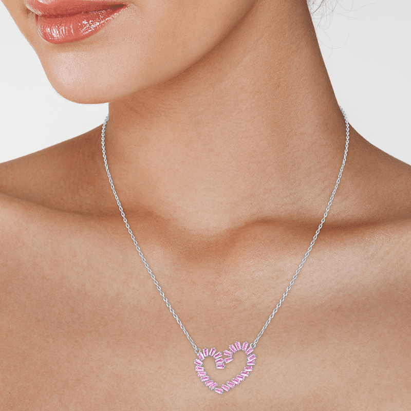 3Cttw Baguette Open Heart Pend/Neck