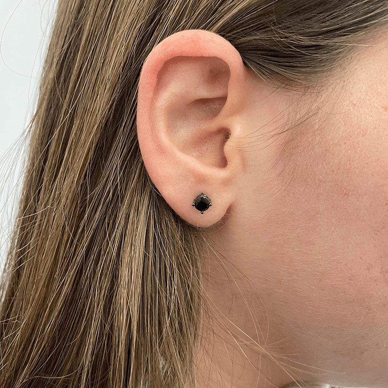 Black Rhodium Plated Onyx Stud Earrings (Black)