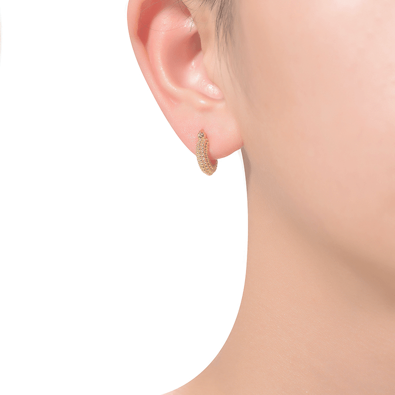 14K Gold Plated Bead Hoop Earrings (Gold)