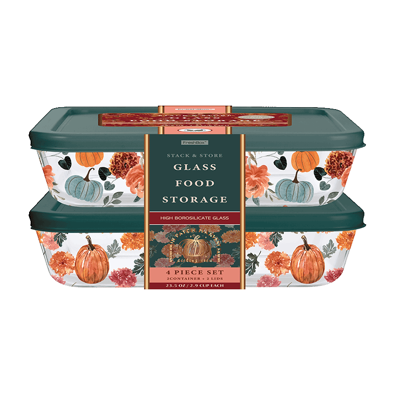 24oz Rectangle with PP Lid (2 Pack) - Blue Pumpkin Print
