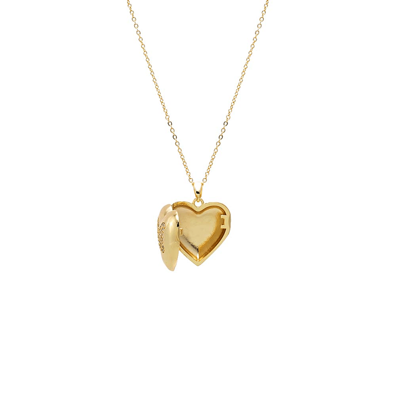 Pave Butterfly Bubble Heart Locket Necklace (Gold)