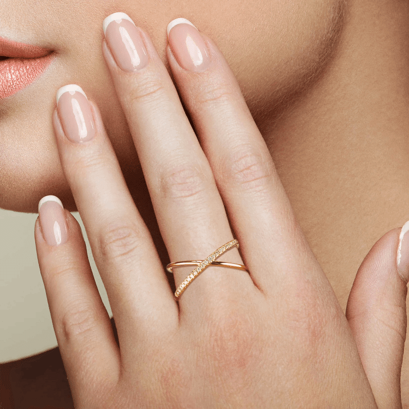 14k Gold Pave Diamond X Ring