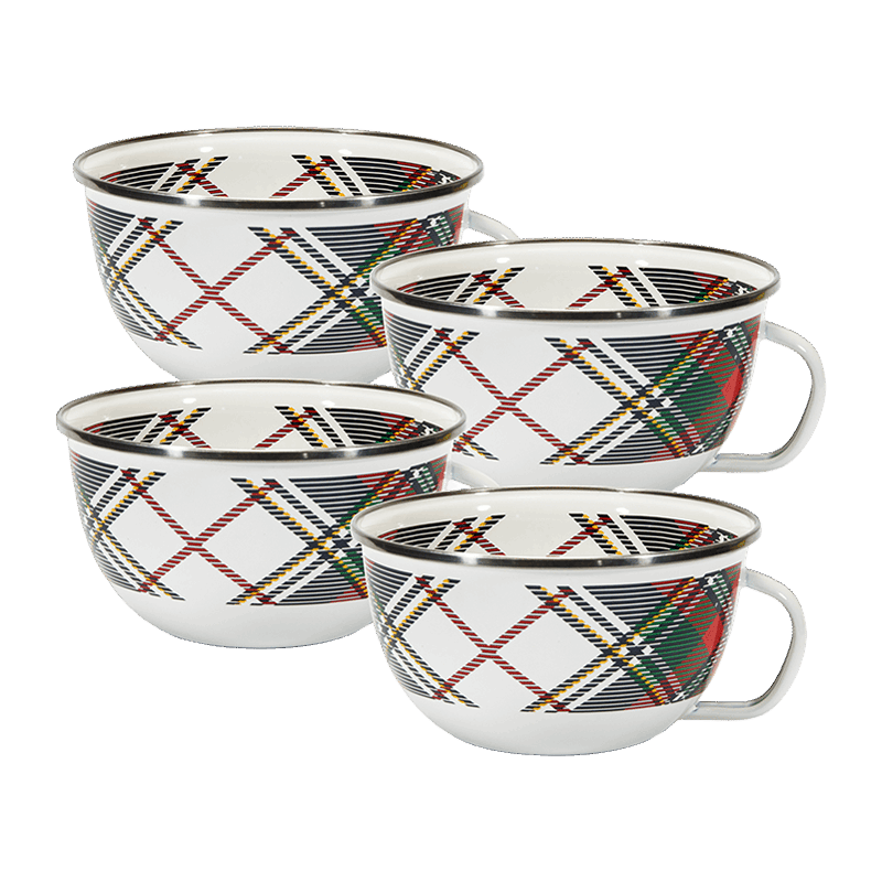 Set Of 4 Highland Plaid Sharing Bowls