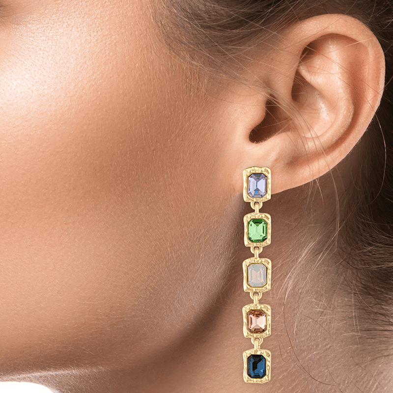 5 Framed Square Multi-Color Earrings