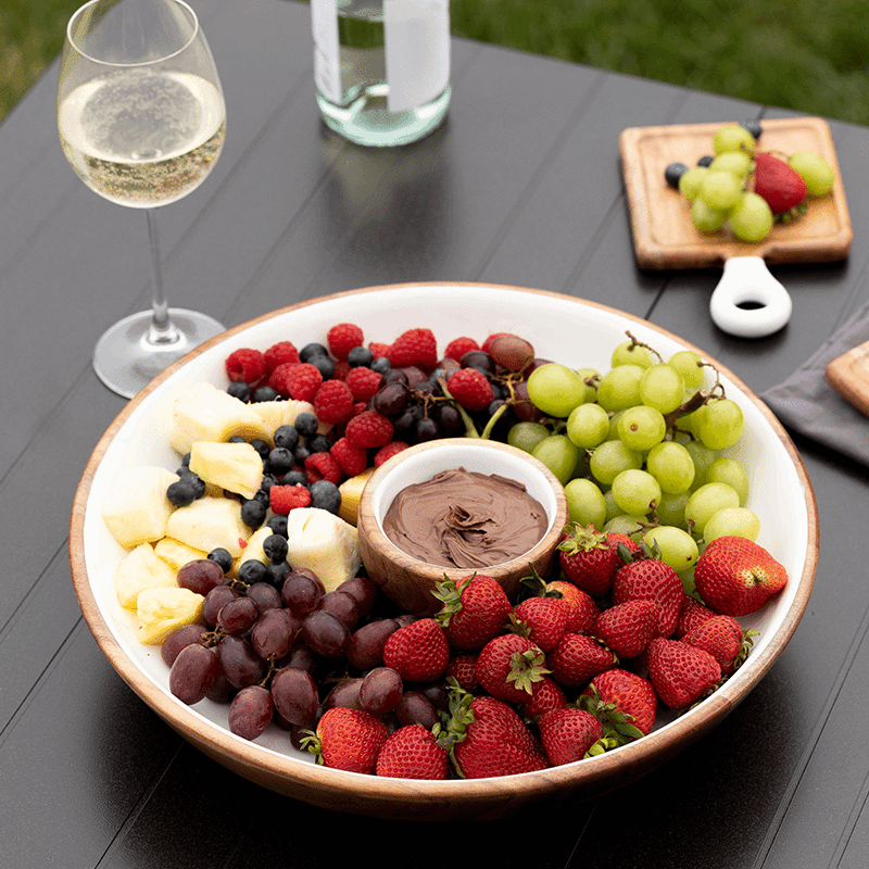 Wood + White Collection Acacia Wood 15" Chip & Dip Serving Bowl