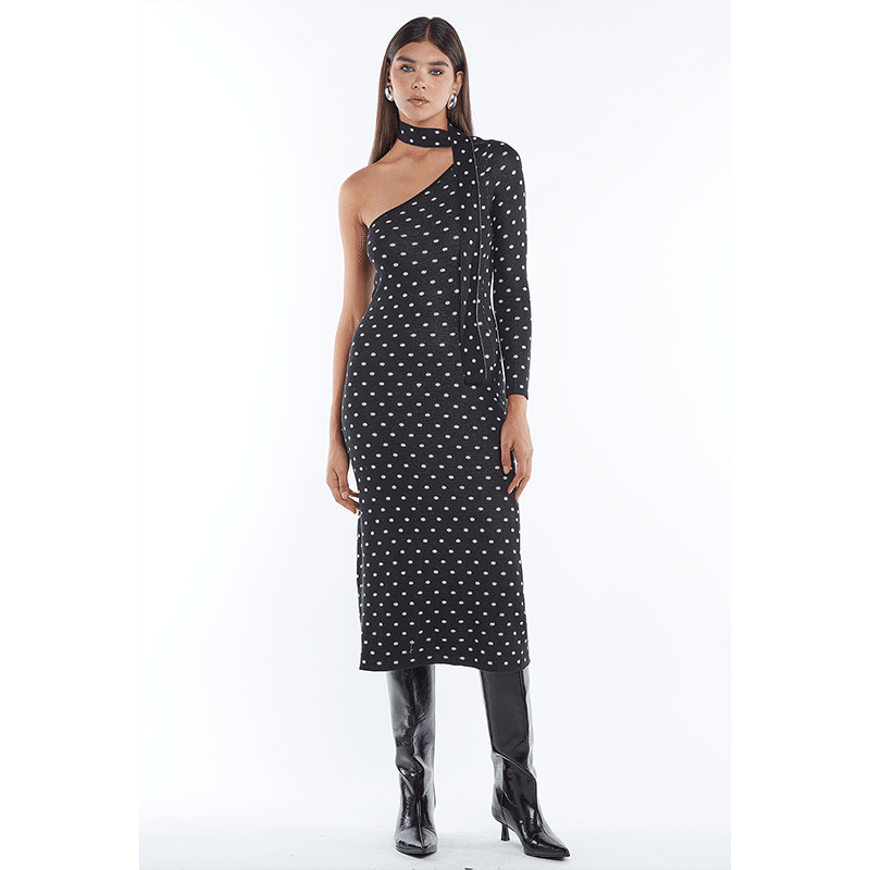 Natalie Long Sleeve Polka Dots Black Dress