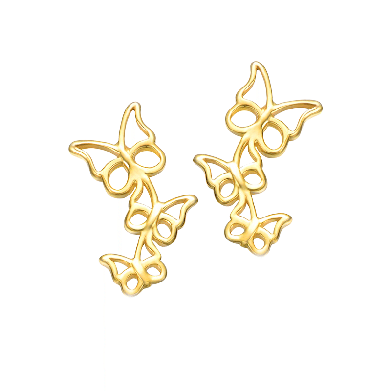 14K Gold Plated FIligree Butterfly Trio Stud Earrings