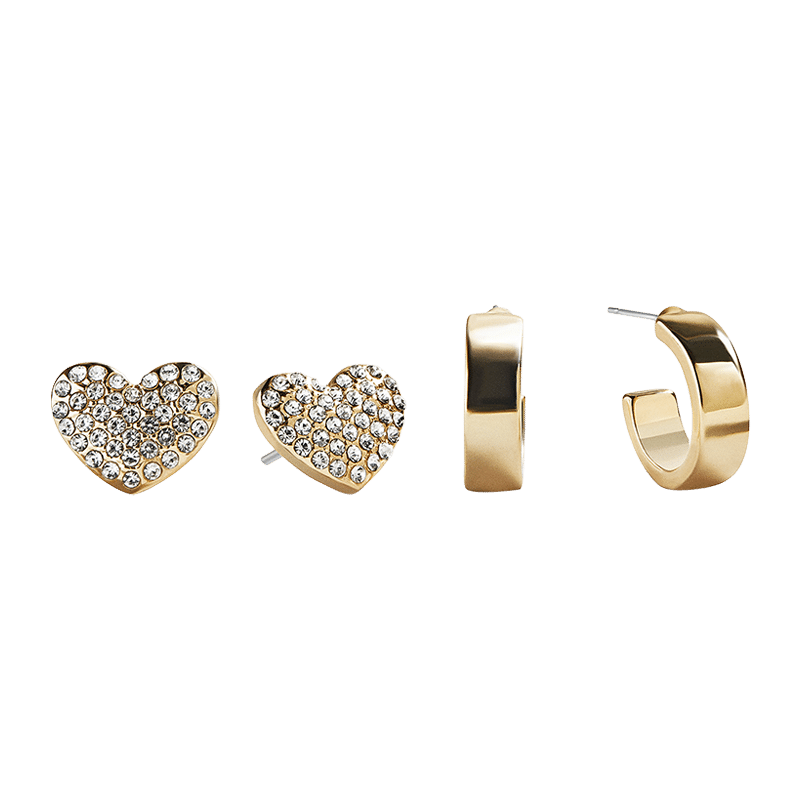 Hoop and Heart Stud Set of 2 Earrings