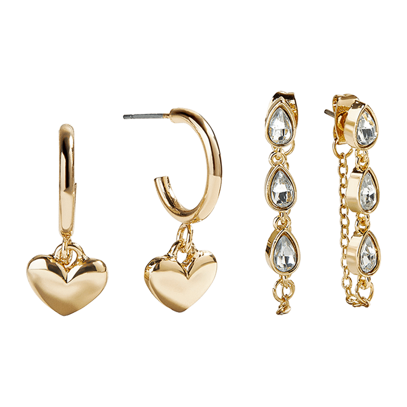 Heart Drop and Stone Set of 2 Earrings