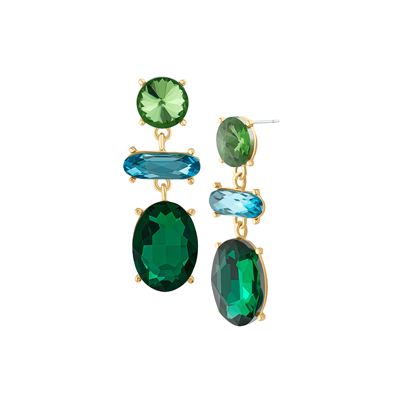 Blue/Green Oval Crystals Vertical Earrings