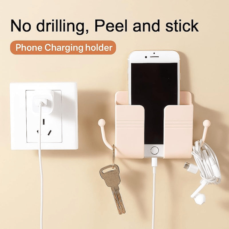 Wall Mounted Phone Holder with Hooks (2 Pack)