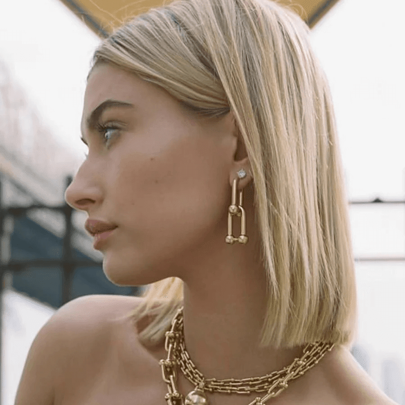 U-Shape Ball Chain Chunky Earring with Gift Pouch