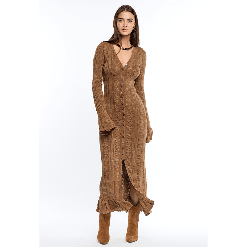 Gretta Ruffles Espresso Dress