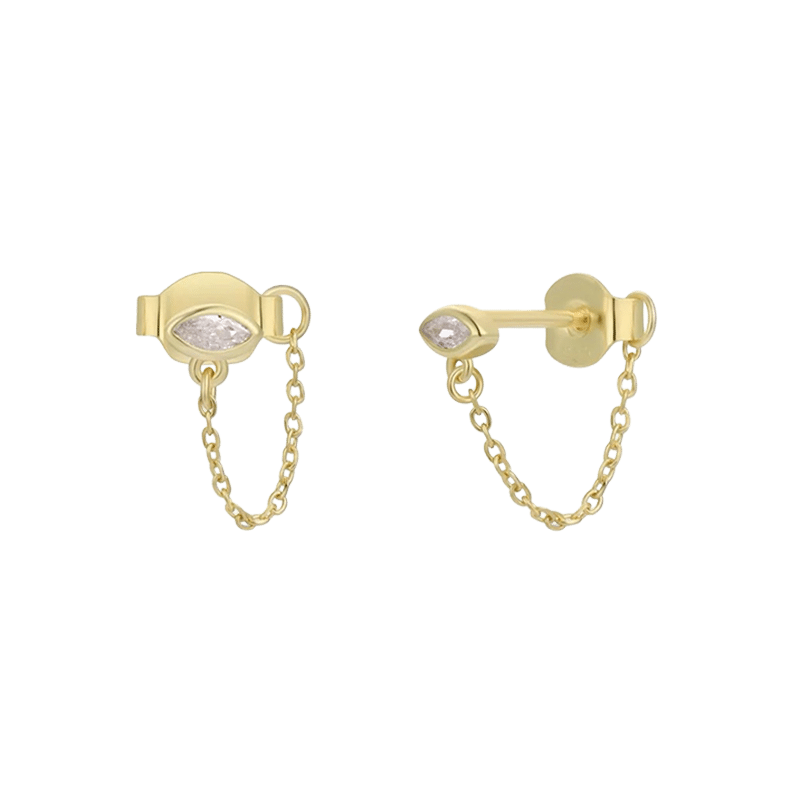 Chain Huggie Stud Gold Earrings
