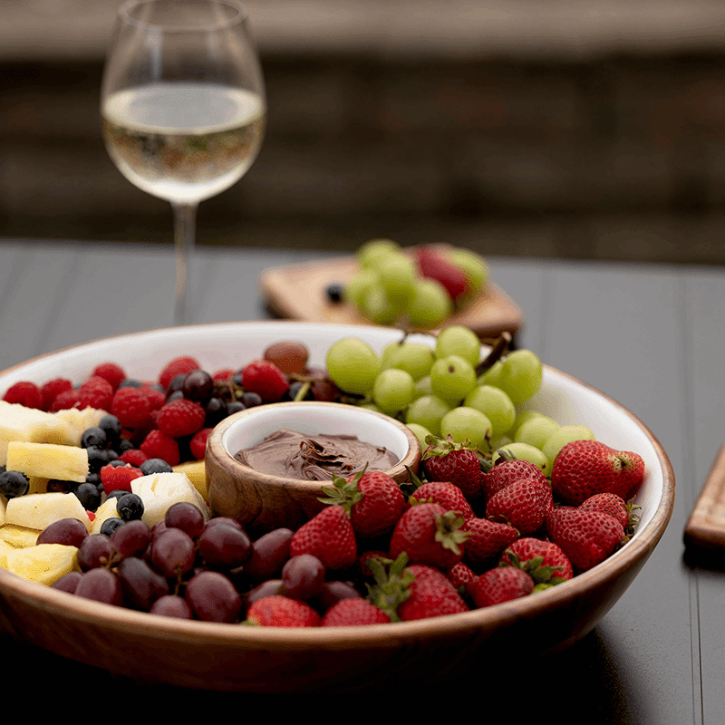 Wood + White Collection Acacia Wood 15" Chip & Dip Serving Bowl