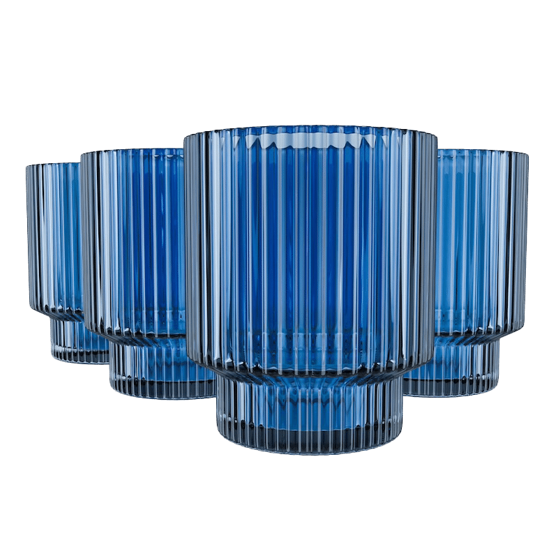 4 Piece Ribbed Old Fashion Glass Set