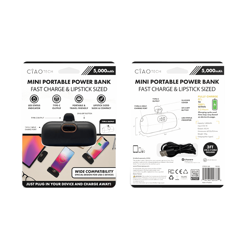 5,000mAh Fast Charging Mini USB-C Power Bank