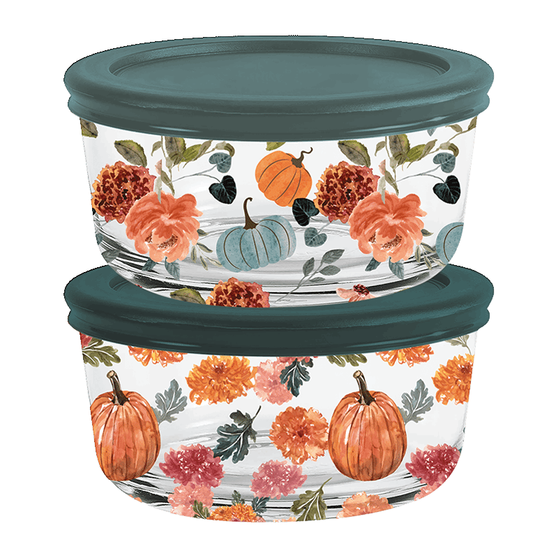 16oz Round with PP Lid (2 Pack) - Blue Pumpkin Print