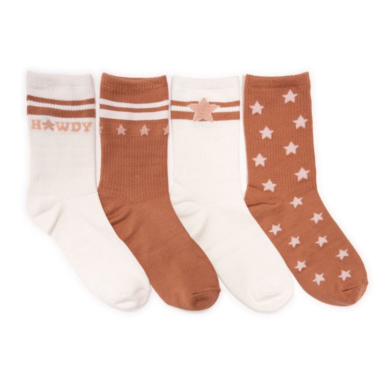 4 PK Howdy Crew Sock - Ivory/Pecan