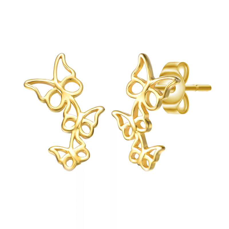 14K Gold Plated FIligree Butterfly Trio Stud Earrings