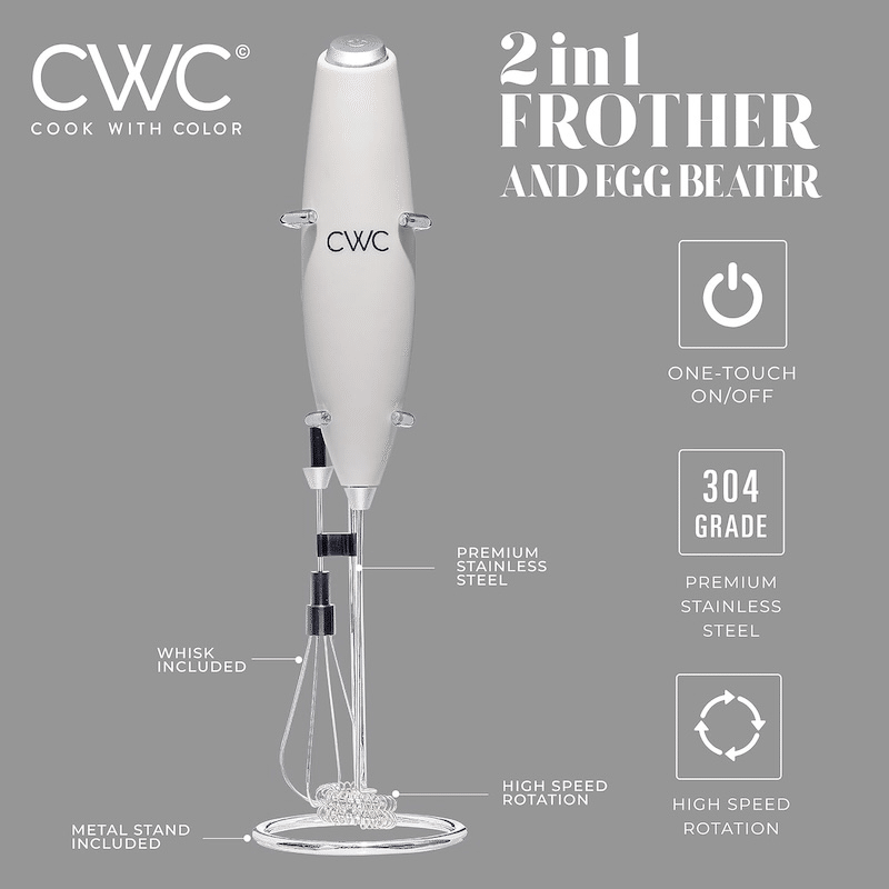 Electric Handheld Milk Frother with Stand (2 Pack)