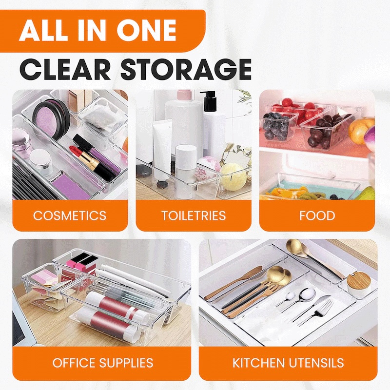 25 Piece Clear Plastic Drawer Organizer Set