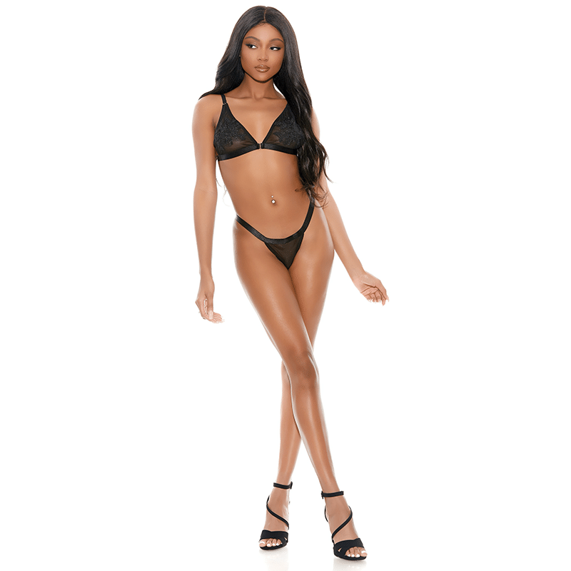 Mesh Lace Bra & Thong Set with Vibrating Ring