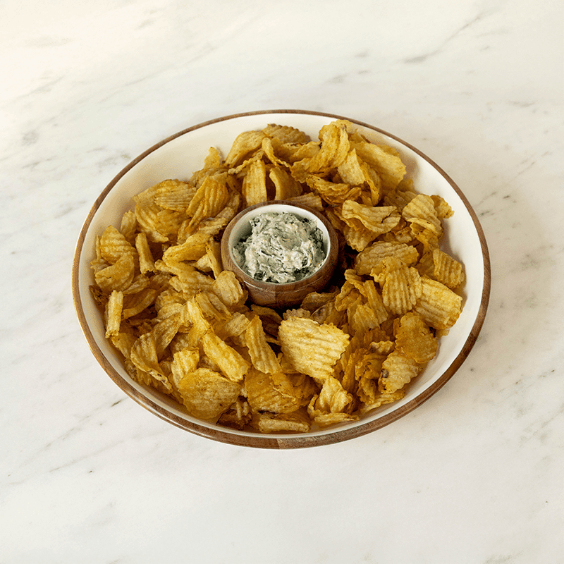Wood + White Collection Acacia Wood 15" Chip & Dip Serving Bowl