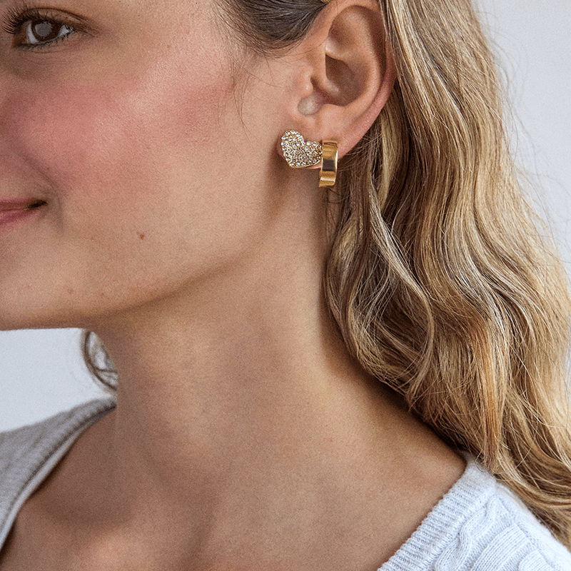 Hoop and Heart Stud Set of 2 Earrings