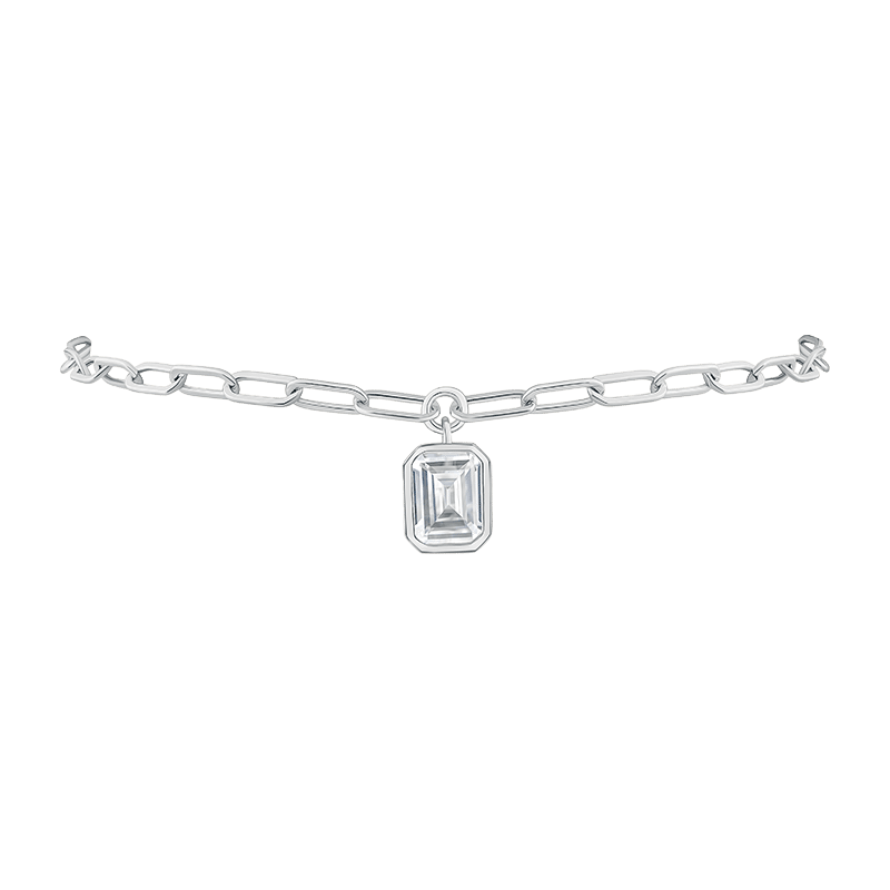 1.25 Cttw Emerald Cz Charm On Links Anklet