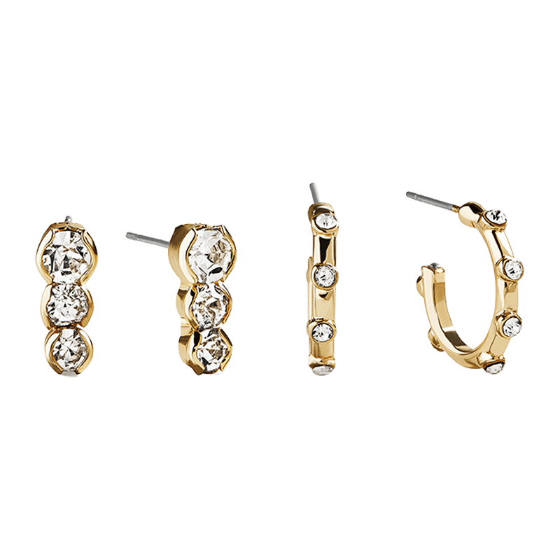 Hoop and Stone Drop Set of 2 Earrings