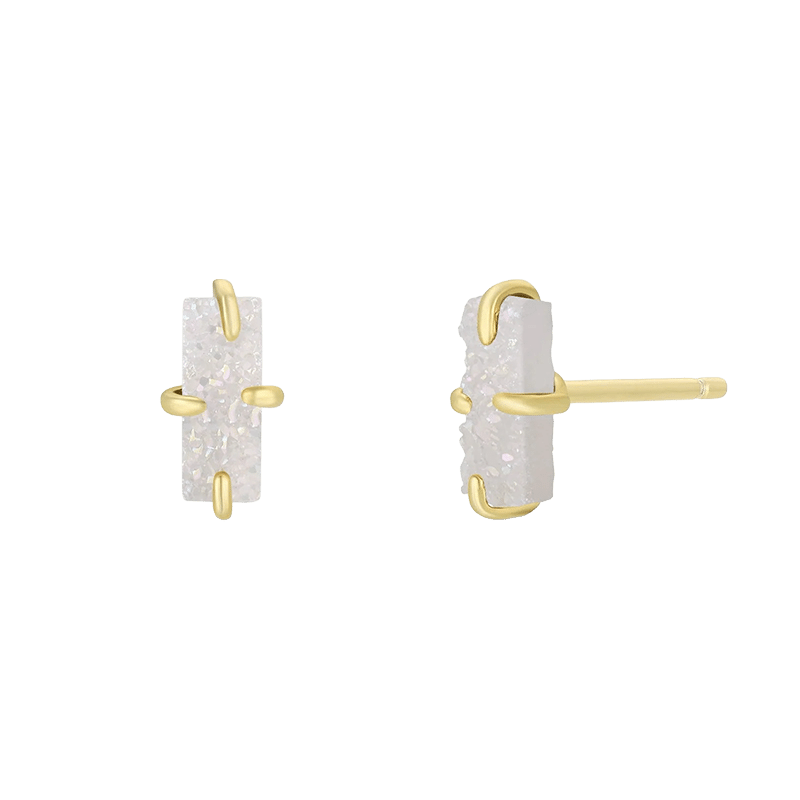 Druzy Bar - White - Gold Earrings