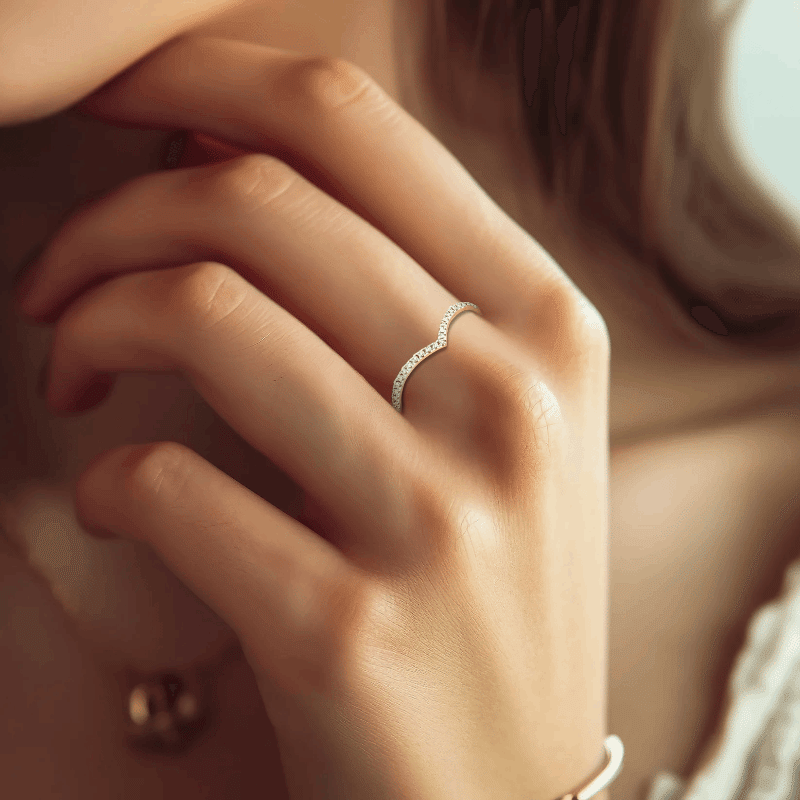 14k Gold Diamond Wishbone Stacking Ring