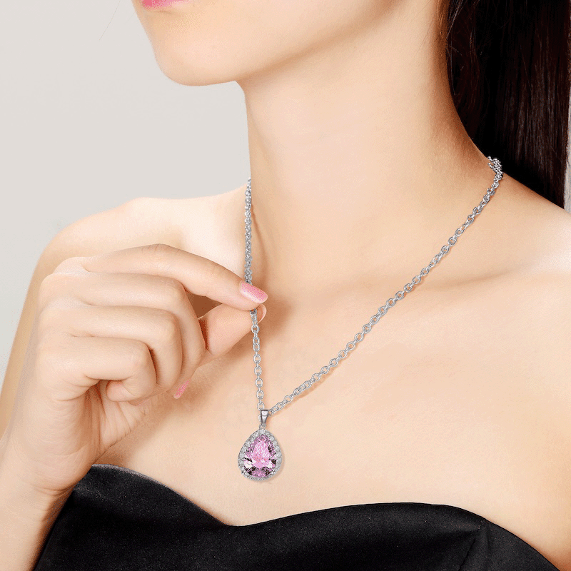 Rhodium Plated Pink Pendant